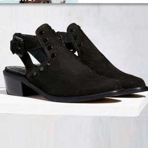 M4D3 Urban Outfitters Alexa Black Nubuck Leather Cutout Studded Booties